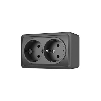 Pistikupesa maandusega 2-ne, pinnapealne, must