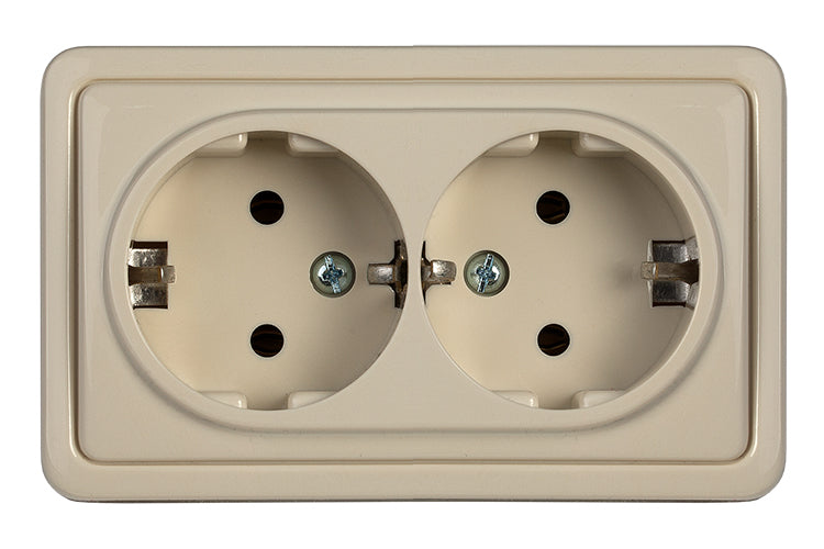 Pistikupesa maandusega 2-ne pinnapealne beež