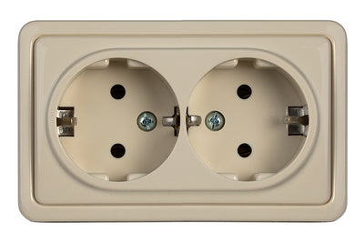 Pistikupesa maandusega 2-ne pinnapealne beež