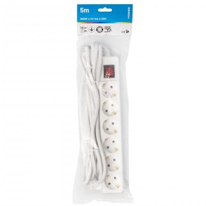 Pikendusjuhe 5,0m 6pesa+lüliti IP20 Valge
