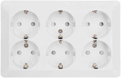 Pistikupesa maandusega 6-ne, pinnapealne, kandiline valge