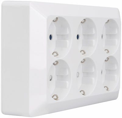 Pistikupesa maandusega 6-ne, pinnapealne, kandiline valge