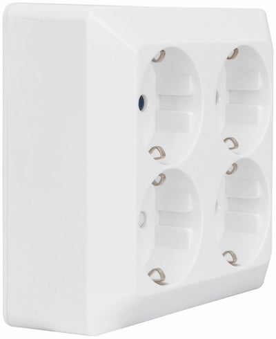 Pistikupesa maandusega 4-ne pinnapealne,  kandiline valge