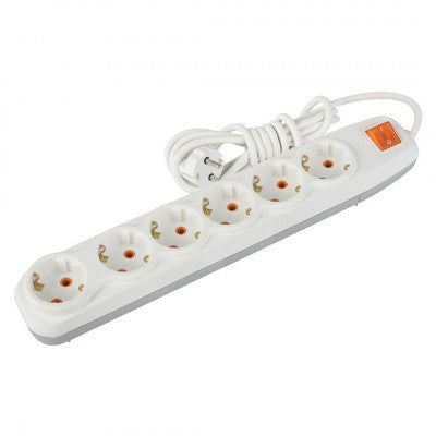 Pikendusjuhe 2m 6pesa +lüliti IP20 valge 3x1,0mm2