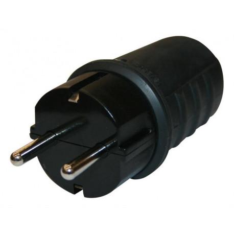 Pistik maandusega must 16A IP44 kummist