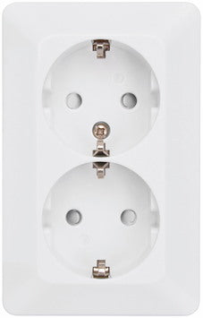 Pistikupesa maandusega 2-ne pinnapealne, valge