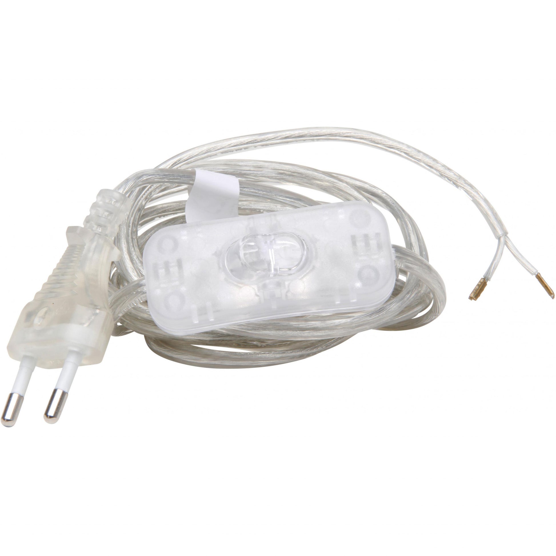 Pistiku ja lülitiga juhe 2m läbipaistev 2x0,75mm2