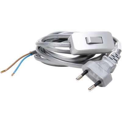 Pistiku ja lülitiga juhe 2m hall 2x0,75mm2