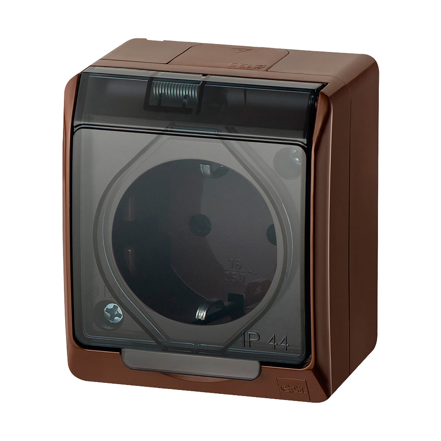 Pistikupesa 1-ne pinnapealne pruun läbipaistva kaanega IP44 Hermes