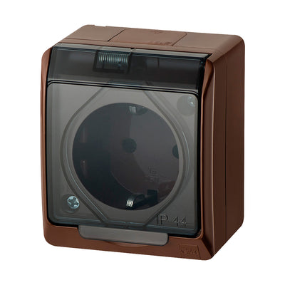 Pistikupesa 1-ne pinnapealne pruun läbipaistva kaanega IP44 Hermes