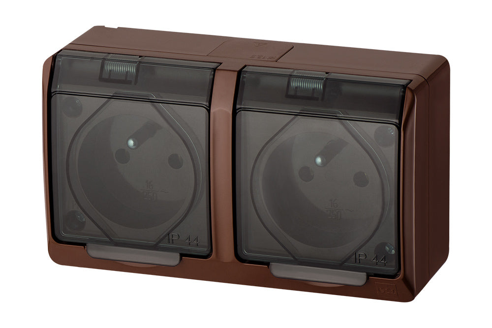 Pistikupesa 2-ne pinnapealne läbipaistva kaanega pruun IP44