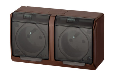 Pistikupesa 2-ne pinnapealne läbipaistva kaanega pruun IP44