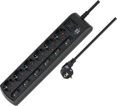 Pikendusjuhe 2m 6pesa+lüliti+6xlüliti IP20 must mitmik pisti