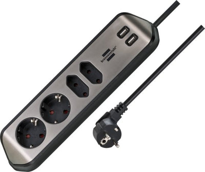 Pikendusjuhe nurk 2m 2+2pesa+2xUSB hall/must