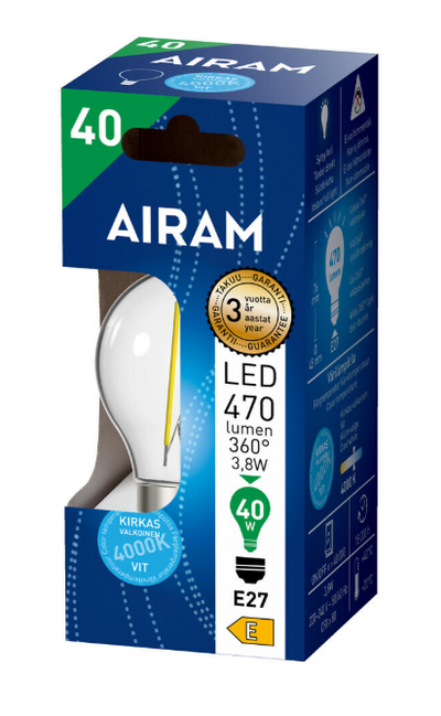 LED lamp E27 3,8W 470lm 4000K FIL 15000h