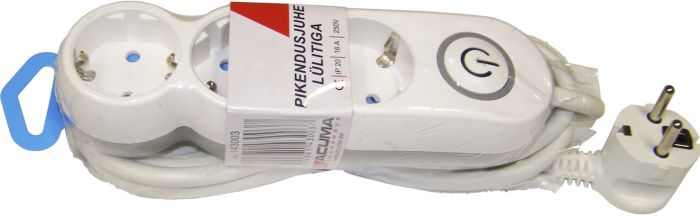 Pikendusjuhe 3m 3pesa+lüliti IP20 valge/hall