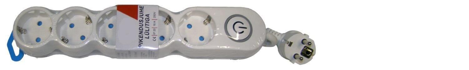 Pikendusjuhe 3m 5pesa+lüliti IP20 valge/hall