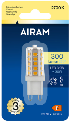 LED lamp G9 3,2W 300lm 2700K, DIM
