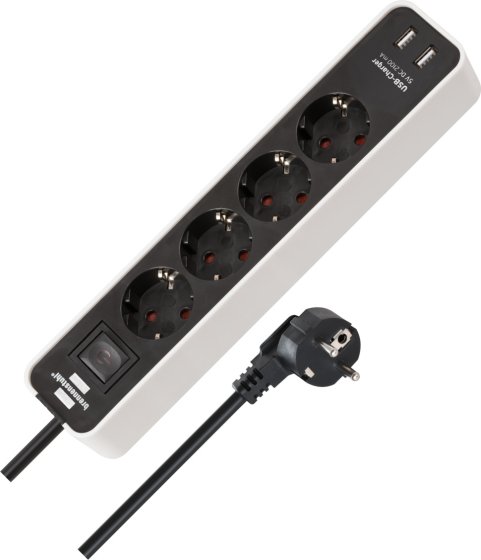 Pikendusjuhe 4 pesaga lüliti ja 2×USB-ga 1,5 m H05VV-F 3G1,5 mm² IP20 valge/must