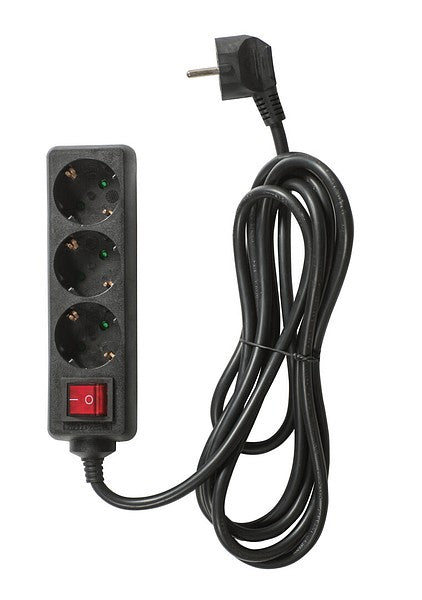 Pikendusjuhe 3m 3 pesa+lüliti IP20 must