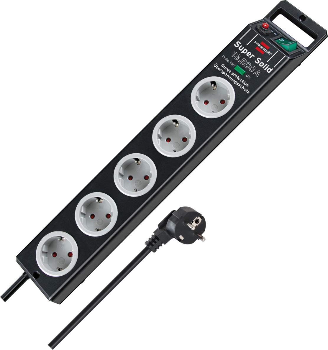 Pikendusjuhe 5 pesaga lüliti ja ülepingekaitsega 2,5 m H05VV-F 3G1,5 mm² IP20 must/hall
