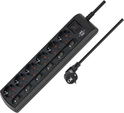 Pikendusjuhe 6 pesaga eraldi lülititega 2 m H05VV-F 3G1,5 mm² IP20 must