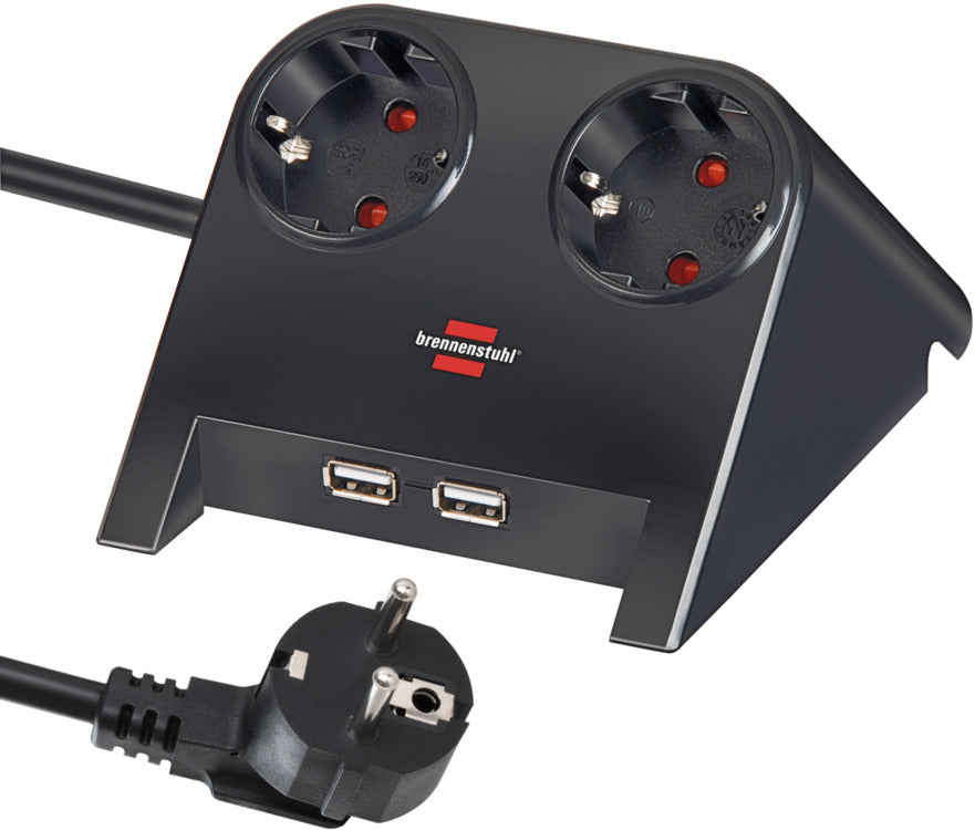 Lauapikendusjuhe 2 pesaga ja 2×USB 1,8 m H05VV-F 3G1,5 mm² IP20 must