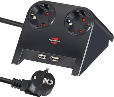 Lauapikendusjuhe 2 pesaga ja 2×USB 1,8 m H05VV-F 3G1,5 mm² IP20 must