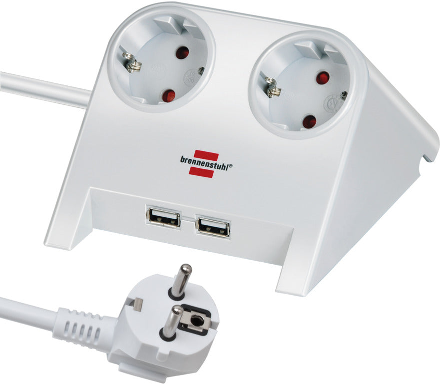 Lauapikendusjuhe 2 pesaga ja 2×USB 1,8 m H05VV-F 3G1,5 mm² IP20 valge