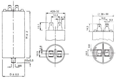 Kondensaator 16µF ±5% 475V +GRD Ø36×70mm Ducati