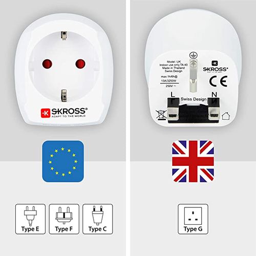 Reisiadapter Inglismaa-EURO üleminek valge 16A
