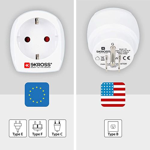 Reisiadapter USA pistik/europesa 16A 100-240V AC 50/60Hz 65W valge