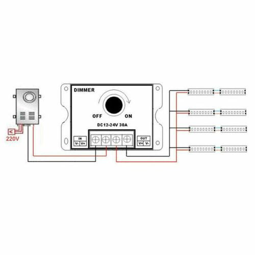 LED pöörddimmer 12–24V 360–720 W 30 A IP20