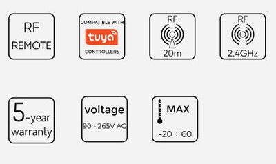 RGB LED-riba seinakontroller RF 2,4GHz valge