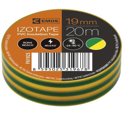 Teip PVC 19 mm x 20 m kollane/roheine