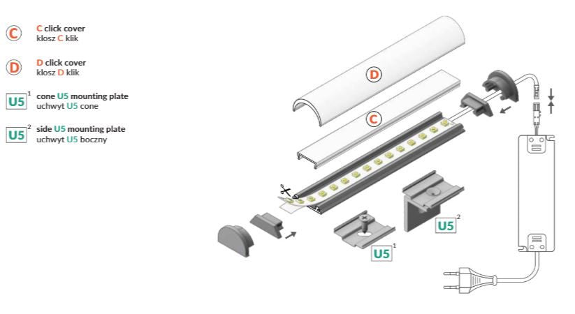 Painutatav LED-profiil TOPMET ARC12, anodeeritud alumiinium, 2 m
