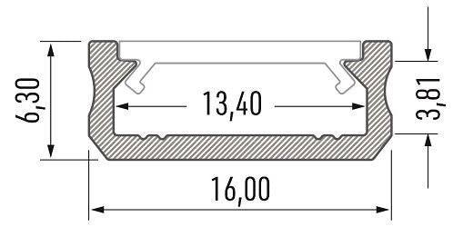 LED-profiil tüüp X, anodeeritud hõbedane, 1 m