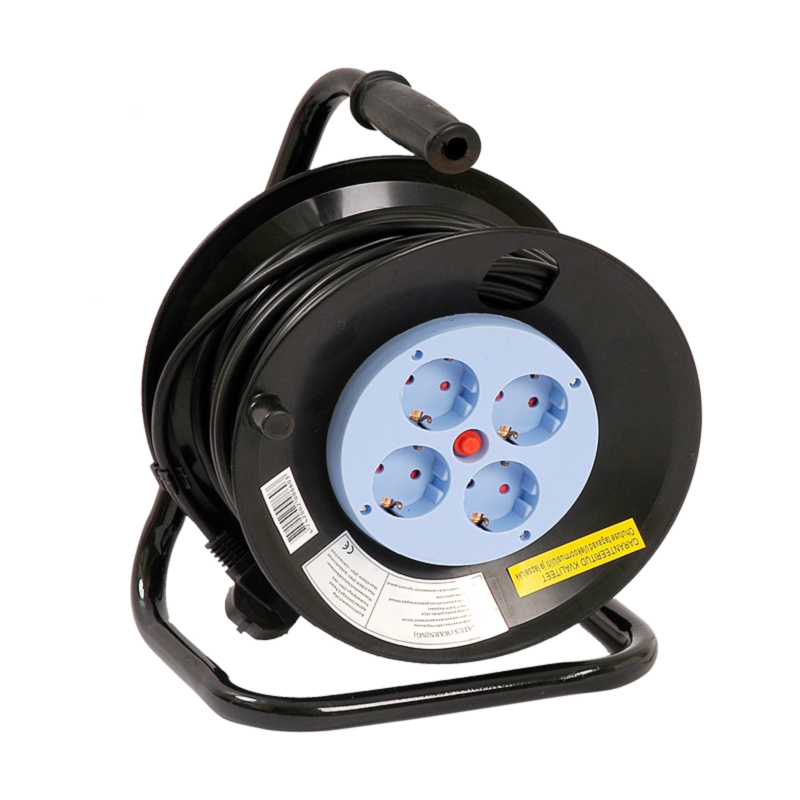 Kaablitrummel 25 m 4 pesa 3×1,5 mm² IP20 must/sinine