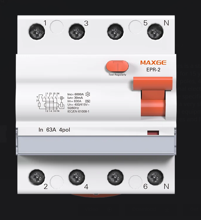 Rikkevoolukaitselüliti 4P (3P+N) 25A 6kA