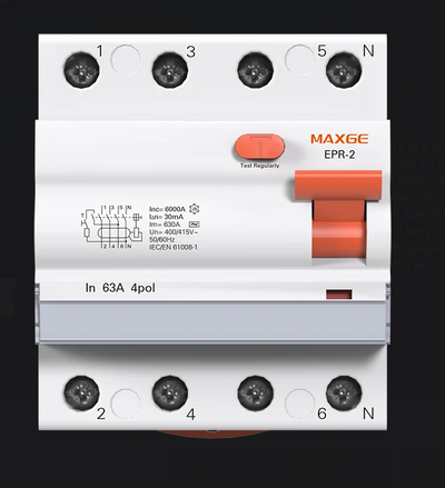 Rikkevoolukaitselüliti 4P (3P+N) 25A 6kA