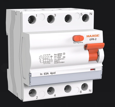 Rikkevoolukaitselüliti 4P (3P+N) 25A 6kA Rikkevoolukaitselülitid